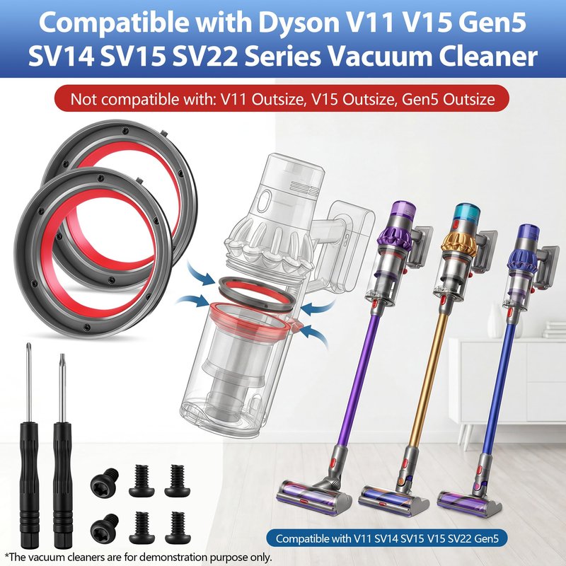 Saillong 2 Pack Upgraded Dust Bin Sealing Rings Compatible with Dyson V11 V15 Gen5 SV14 SV15 SV22, Bin Sealing Ring Assembly with Screwdrivers and Screws, Vacuum Cleaner Canister Replacement Parts