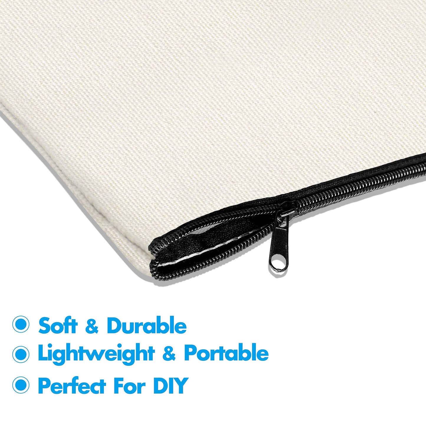 15 Pack Blank Cotton Canvas DIY Craft Zipper Bags Pouches Pencil Case for Makeup Cosmetic Toiletry Stationary Storage (Off White, 8.3” x 4.7”)