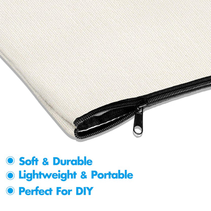 15 Pack Blank Cotton Canvas DIY Craft Zipper Bags Pouches Pencil Case for Makeup Cosmetic Toiletry Stationary Storage (Off White, 8.3” x 4.7”)