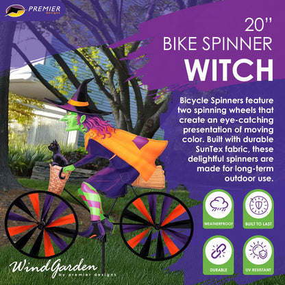 Bike Spinner Witch 20" – Spooky Halloween Design, Weather-Resistant Outdoor Decor, Durable & Lightweight for Patios, Yards, and Gardens - Eye-Catching Wind Spinner with Rotating Wheels