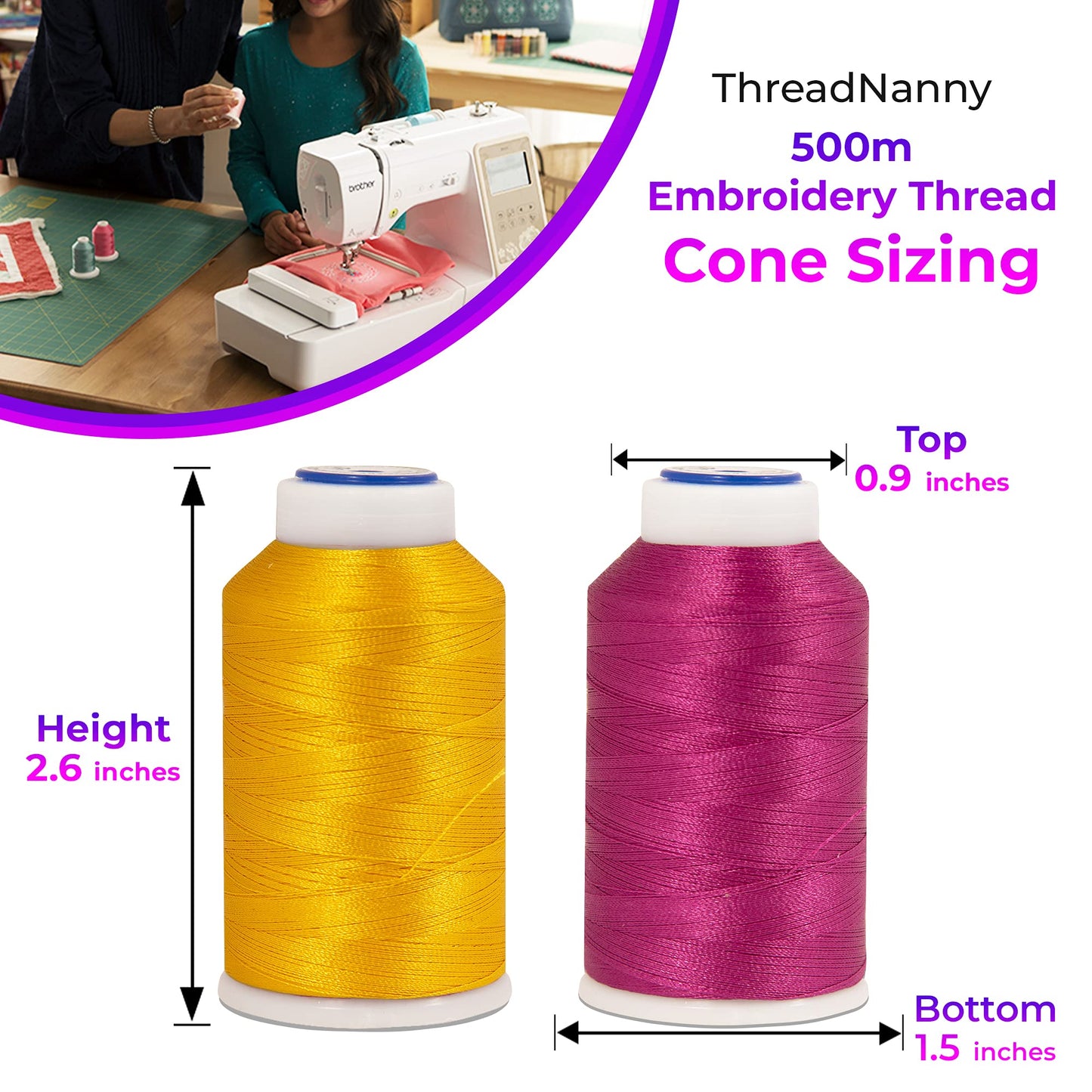 63 Colors Compatible with Brother Embroidery Machine Thread, Babylock, Janome, Machines | 550 Yards Per Spool Cone for Sewing Machine | Includes Color Chart