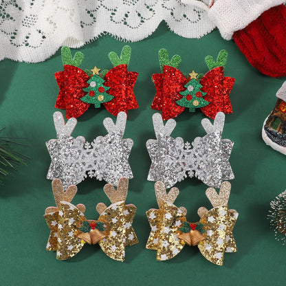 choicbaby 6pcs Christmas Hair Bows Clips 3" Glitter Sequin Baby Girl Hair Bows Christmas Tree Snowflake Bell Hair Accessories for Baby Girls Toddler Kids