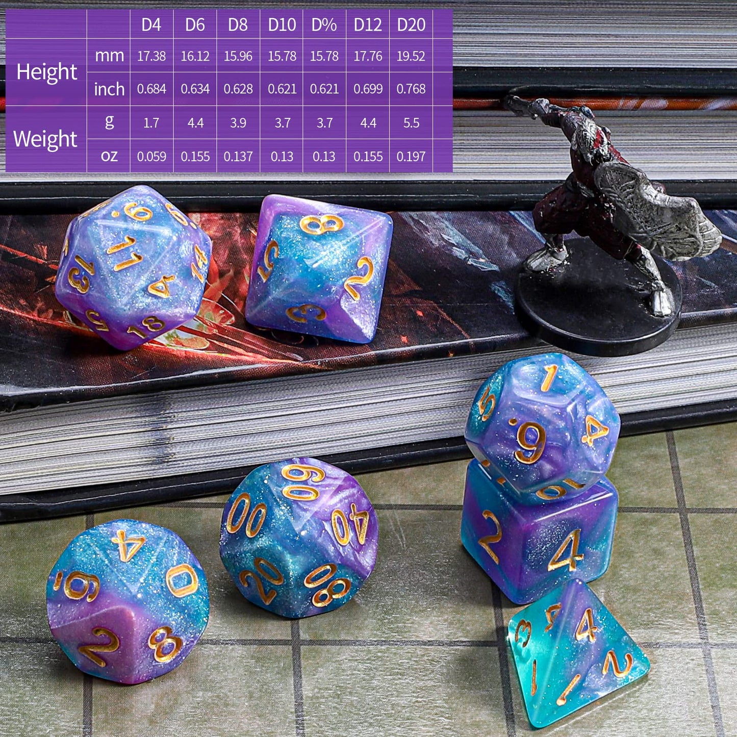 CiaraQ DND Polyhedral Dice Set with a Black Dice Bag for D&D RPG MTG Role Playing Table Games