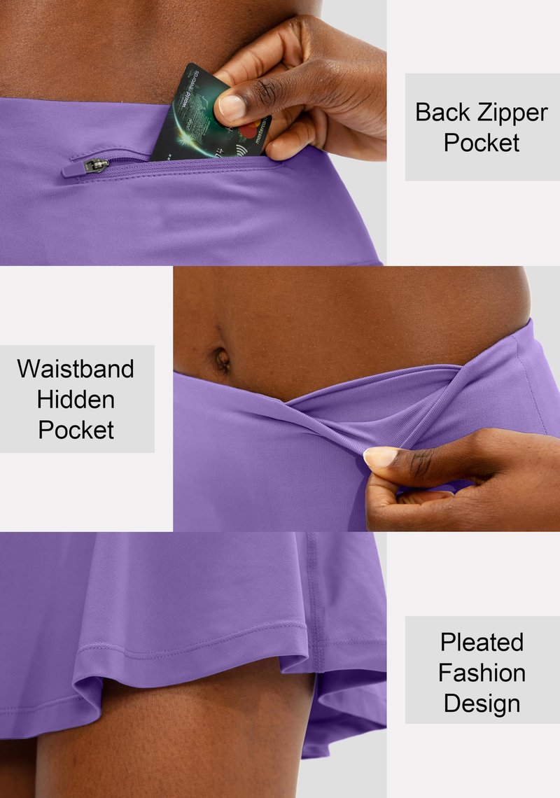 SANTINY Pleated Tennis Skirt for Women with 4 Pockets Women's High Waisted Athletic Golf Skorts Skirts for Running (Lavender_M)