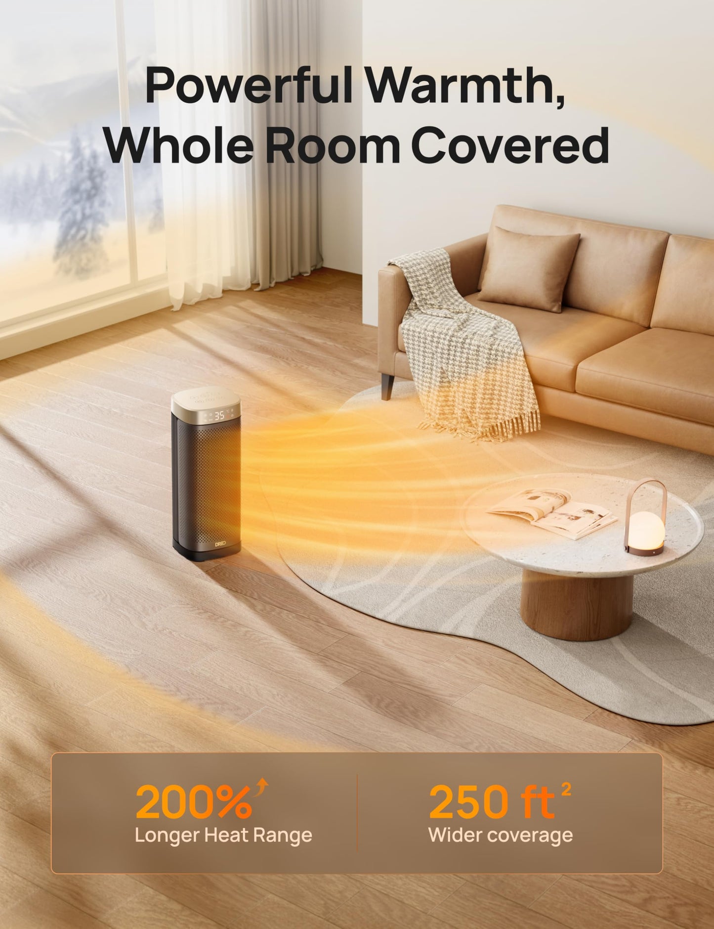 Dreo 16 Inch Electric Heater, Energy Efficient Space Heaters with Thermostat, 70° Oscillating Remote Control 3-Mode Tip-over & Overheat Protection, Silent Ceramic Fan Heater for Home
