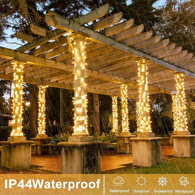 197FT 600 LED Christmas Lights Outdoor, Warm White Christmas Lights Indoor 8 Modes Clear Wire, Plug in Twinkle Fairy String Light for Outside Bedroom Wedding Xmas Tree Party Decorations