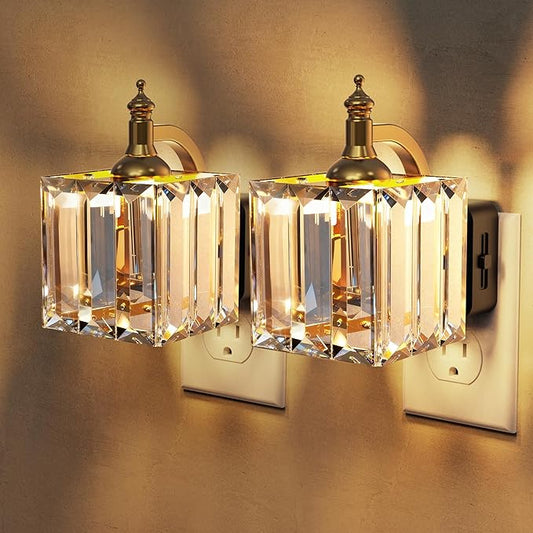 L LOHAS LED Night Light, 2 Pack Night Lights Plug into Wall, 3000K Soft White LED, Crystal Night Lights with Dusk to Dawn Sensor, 0-100lm Adjustable Brightness, for Hallway Bedroom Stairway