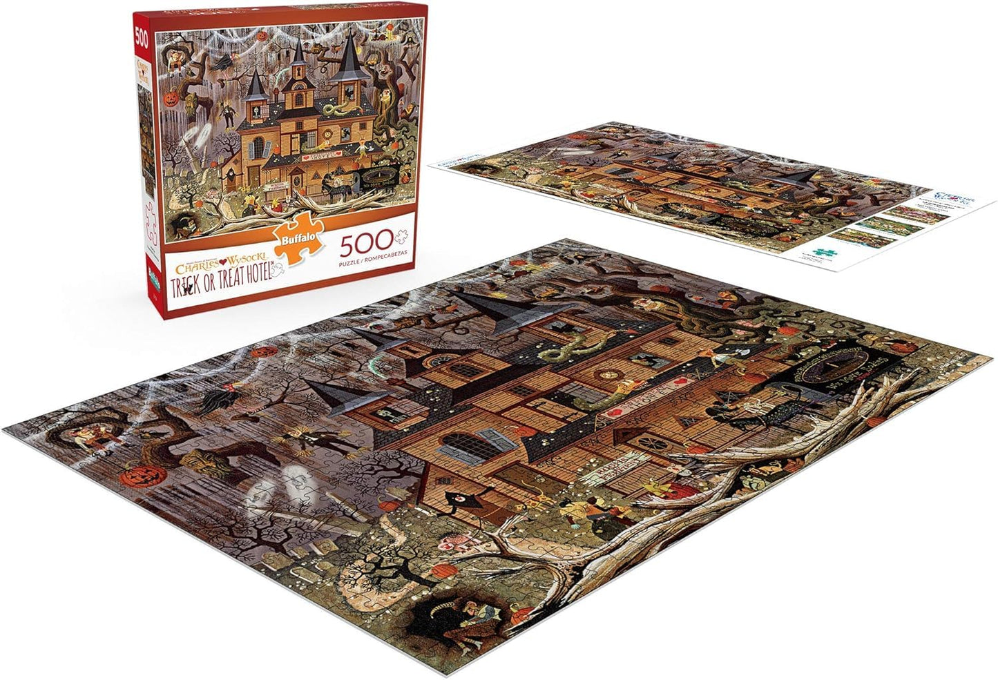 Buffalo Games - Charles Wysocki - Wysocki - Trick or Treat Hotel - 500 Piece Jigsaw Puzzle For Adults -Challenging Puzzle Perfect for Game Nights - Finished Size is 21.25 x 15.00