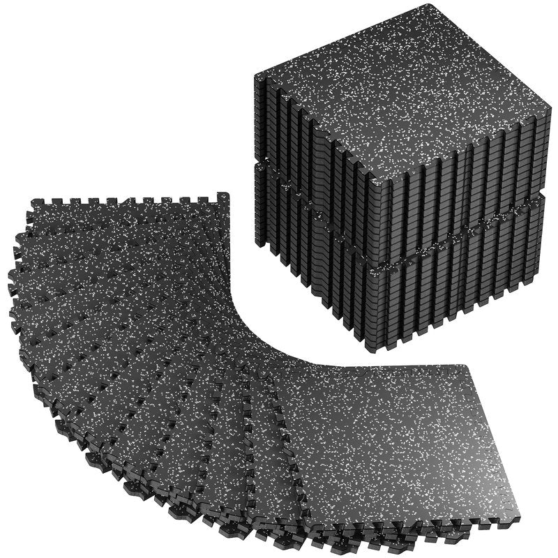 PRAISUN 0.6" Thicker Rubber Top Gym Flooring for Home Gym, 36 Pcs 144 Sq Ft Workout Mats, Exercise Mat, Interlocking Rubber Floor Mats with High Density EVA Foam for Garage, 24 x 24in, Black/Grey