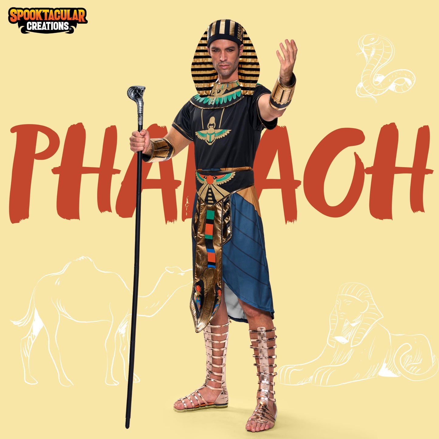 Spooktacular Creations Halloween Egyptian Pharaoh Costume Men, Adult Pharaoh Halloween Costume for Men Role-Playing Cosplay (Large)