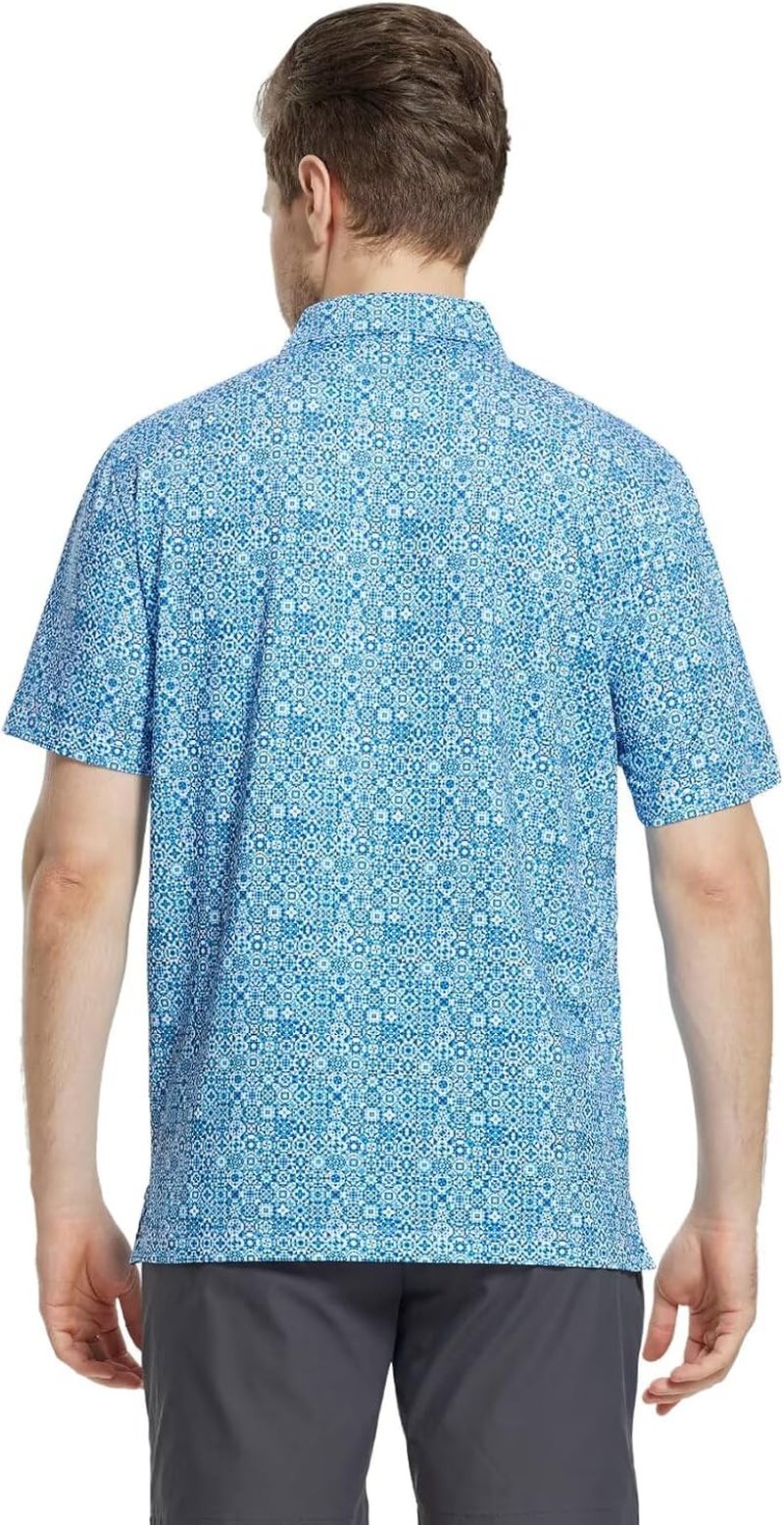 Men's Moisture-Wicking Golf Polo Shirt - Short Sleeve Dry Fit with Stylish Print Patterns