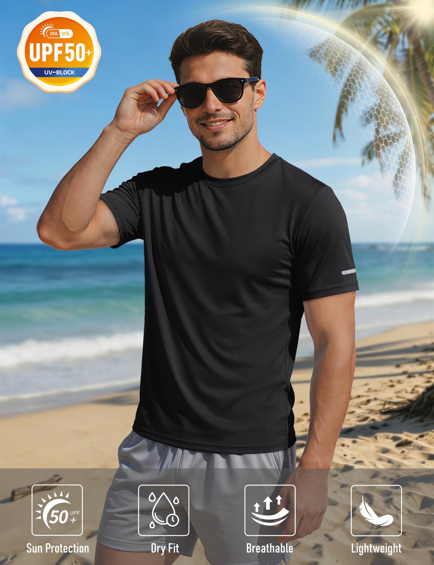 MAGCOMSEN Short Sleeve Shirts for Men Workout Dry Fit Sun Protection Moisture Wicking Shirt Gym Athletic Running Tshirt Rash Guard Black XL