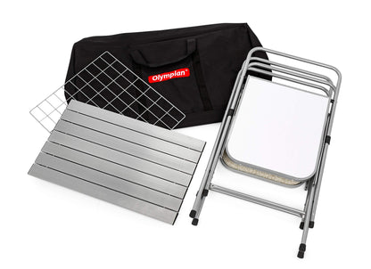 Camco Olympian Deluxe Portable Grill Table - Provides Plenty of Room for Grilling Gear While Camping - Folding Grilling Table Collapses for Compact Storage - Supports Up to 100lb (57293)