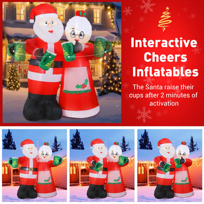 Elegear 7FT Animated Christmas Inflatables Santa Claus Outdoor Decorations, Cheers Santa Inflatable Christmas Decorations with Built-in LEDs, Christmas Blow Up Yard Decorations for Garden Lawn Outdoor