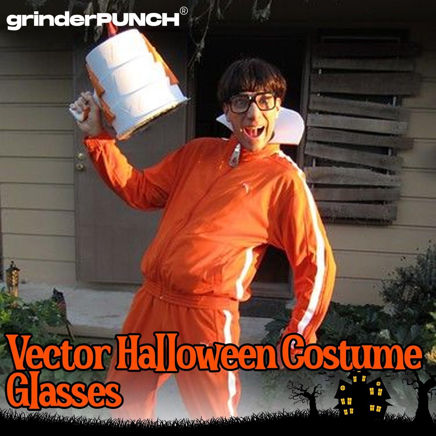 grinderPUNCH Thick Square Frame Clear Lens Glasses Eyeglasses Super Oversized Fashion and Costume - Matte Black