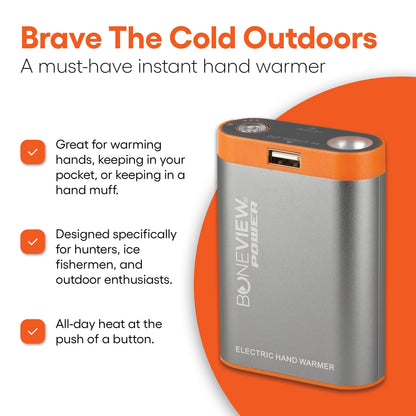 BoneView Electric Hand Warmer Emergency Power Bank with Flashlight - Portable Rechargeable 9900-mAh Battery Pack, Fast Heating Over 8 Hr, Hunting, Fishing, Survival, Camping Gadgets for Men & Women