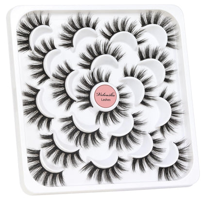 Veleasha Lashes 10 Pairs Natural Fluffy False Eyelashes Soft Wispy Lashes 3D Faux Mink Lashes Pack (V07)