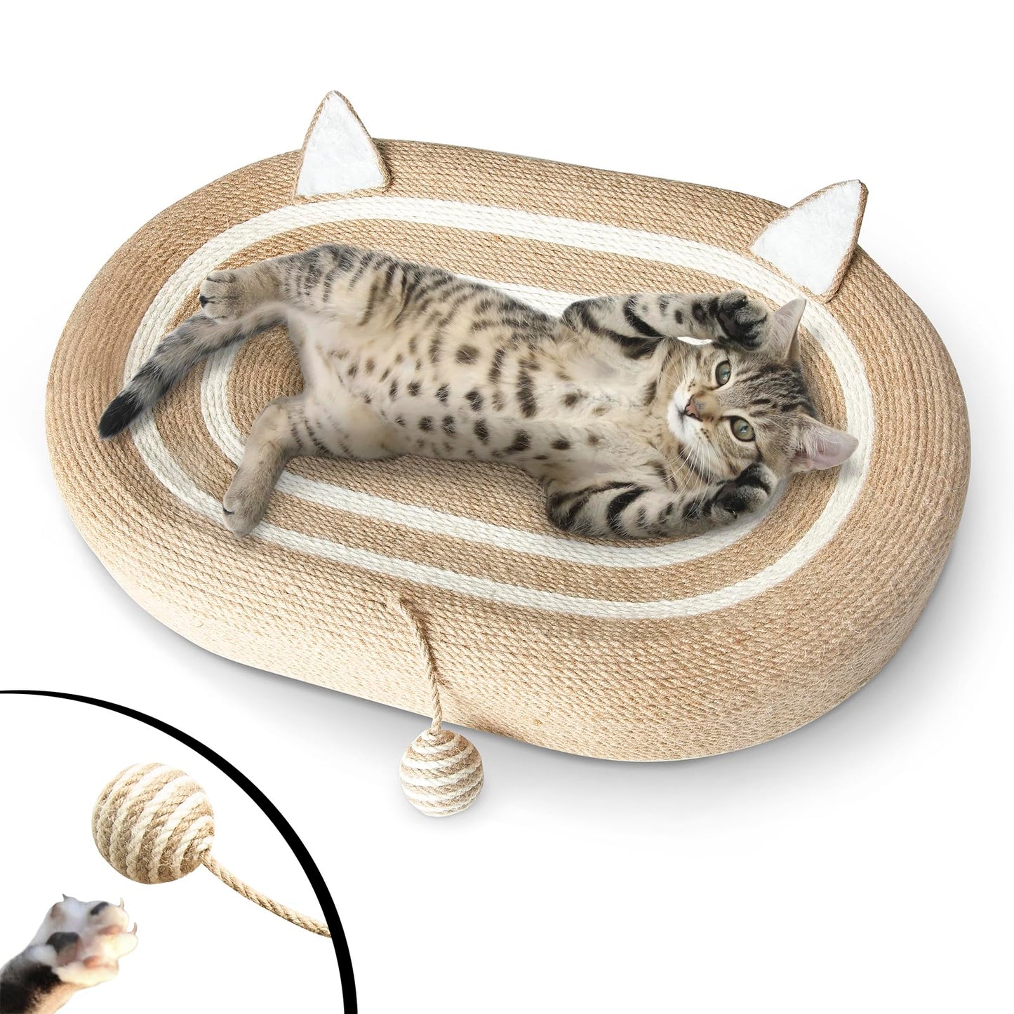 Fengsaobao Cat Scratcher Bed 3 in 1 Sisal Cat Scratching Pads Beds Cat Scratchers for Indoor Cats with Anti-Slip(24x15x3.5 in)