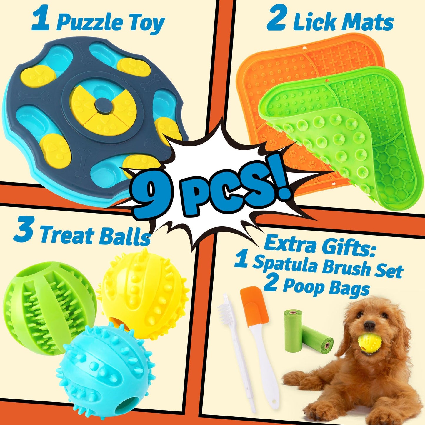 Forfon 9 Pack All-Around Dog Puzzle Toy Set -Mentally Stimulating Dog Enrichment Toys for Small to Medium Smart Dogs, Includes Dog Lick Mat with Suction Cups