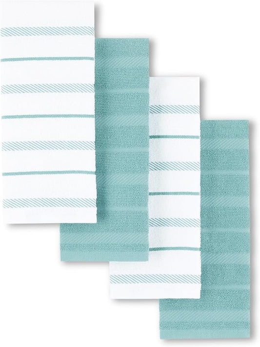 KitchenAid Albany Kitchen Towel 4-Pack Set, Mineral Water Aqua/White