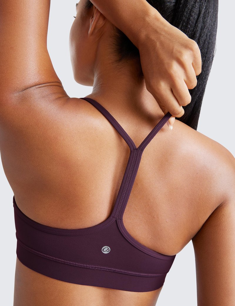 CRZ YOGA Butterluxe Y Back Sports Bras for Women - Padded Racerback Low Impact Spaghetti Thin Strap Workout Yoga Top Deep Purple Medium