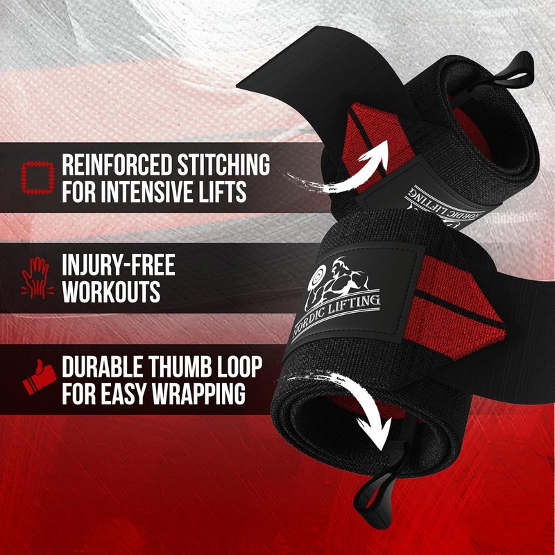 Nordic Lifting Wrist Wraps - Durable Weightlifting Support Straps with Thumb Loop | 1 Pair for Men & Women