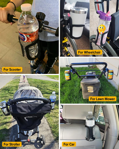 Pack of 2 Pram Cup Holder,Universal Stroller/Pushchair Cup Holders,Adjustable Bottle Organizer for Bikes, Trolleys,Walkers and Wheelchairs