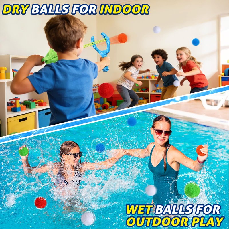 Reusable Water Balloons Set For Kids, 2 PCS Slingshot Launcher With 25 PCS Soft Balls, Outdoor Summer Water Toys For Pool Beach Backyard Water Game Fun, Birthday Party Gift For Boys Girls