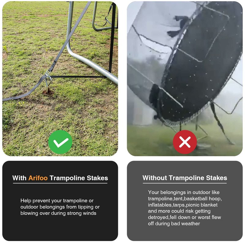 Trampoline Stakes Heavy Duty Strong and Galvanized Steel Corkscrew High Wind Anchor Kit for Trampoline Camping Tents Tie Down Anchors