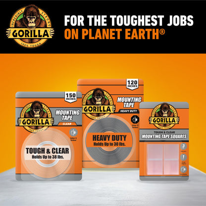 Gorilla Tough & Clear Double Sided Mounting Tape, Clear Tape, 1" x 150" (Pack of 1) - Weatherproof for Indoor or Outdoor