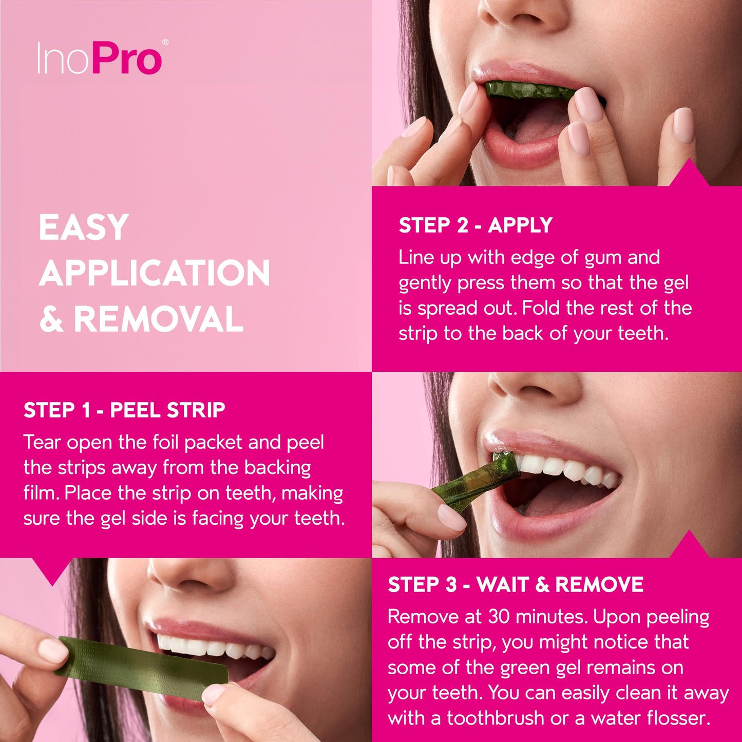 InoPro Teeth Whitening Strips 14 Treatments Kit - Teeth Whitener, Peroxide Free, Enamel Safe Green Whitestrips, Deep Stains Removal - Instant Teeth Whitening Without The Harm (28 Strips)