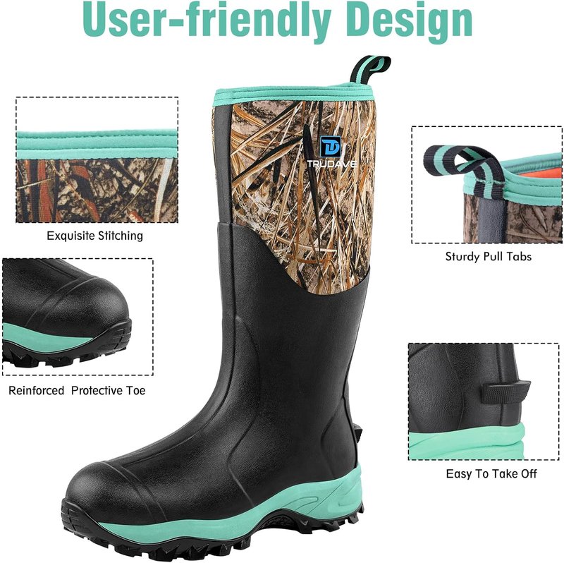 Rubber Boots for Women - Waterproof Insulated Mud Rain Boots with Steel Shank | Anti-Slip Outdoor Work Boots, Size 6-11