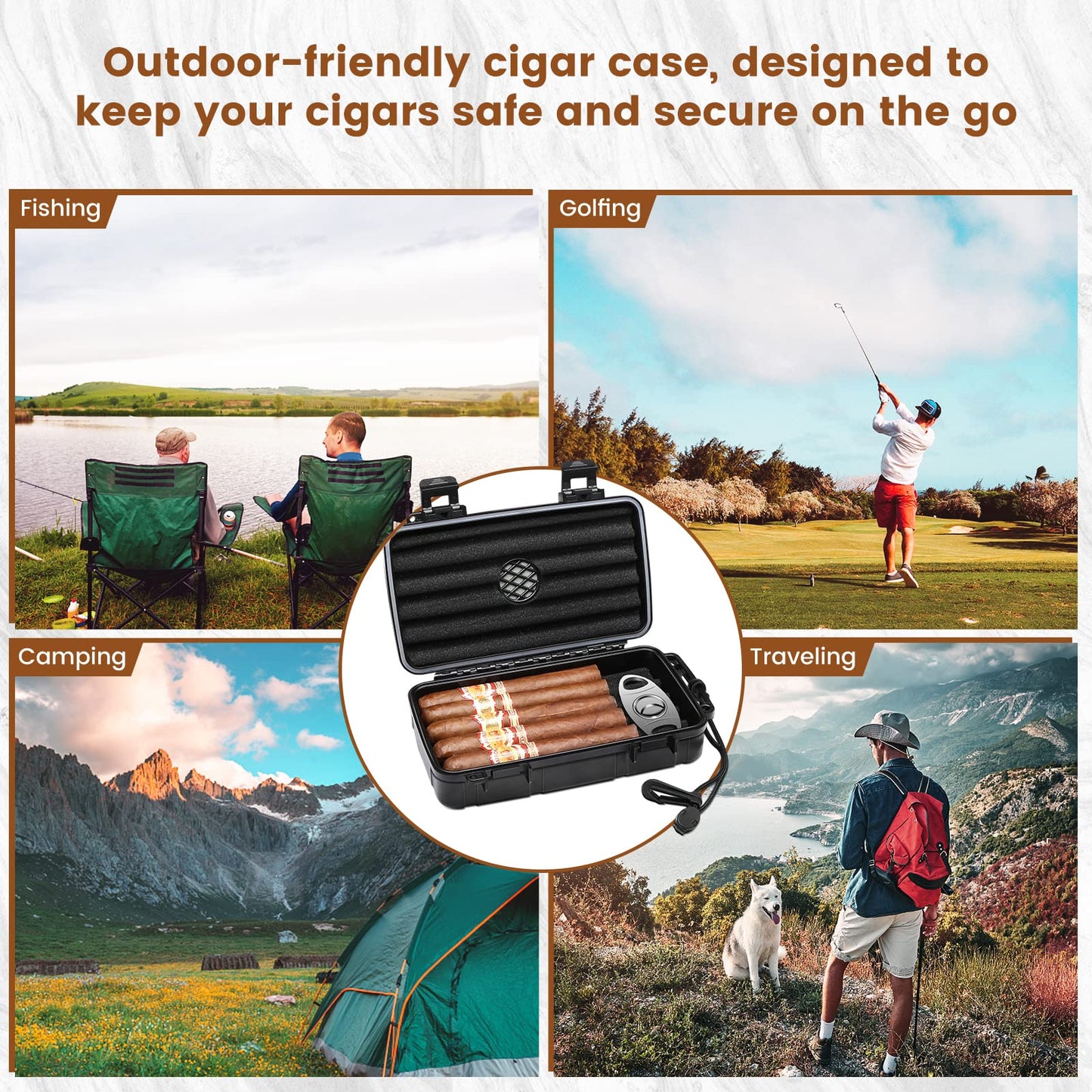 Flauno Travel Cigar Humidor Case - Portable Cigar Box with Humidifier Disc & Cigar Cutter | Waterproof | Airtight | Durable (Holds up to 10 Cigars)