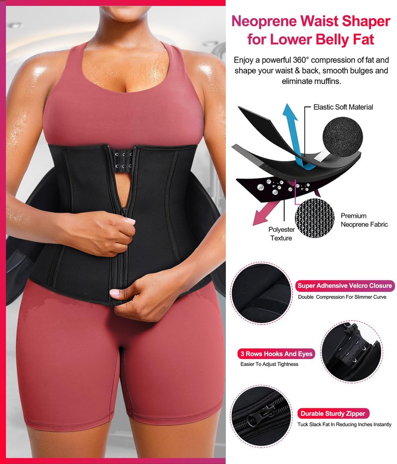 TrainingGirl Women Waist Trainer Cincher Corset Tummy Control Workout Sweat Band Slimmer Belly Belt Weight Loss Sports Girdle (Black, X-Large)