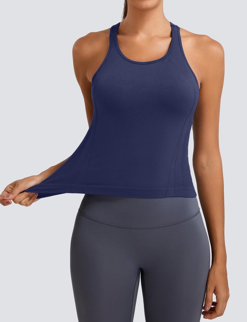 MathCat Workout Tank Tops for Women Seamless Racerback Shirts with Built in Bra Gym Running Athletic Yoga Tops Navy Blue