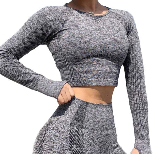 FITTOO Women's Long Sleeves Workout Crop Tops Seamless Sports Shirts Fitness Activewear Grey S