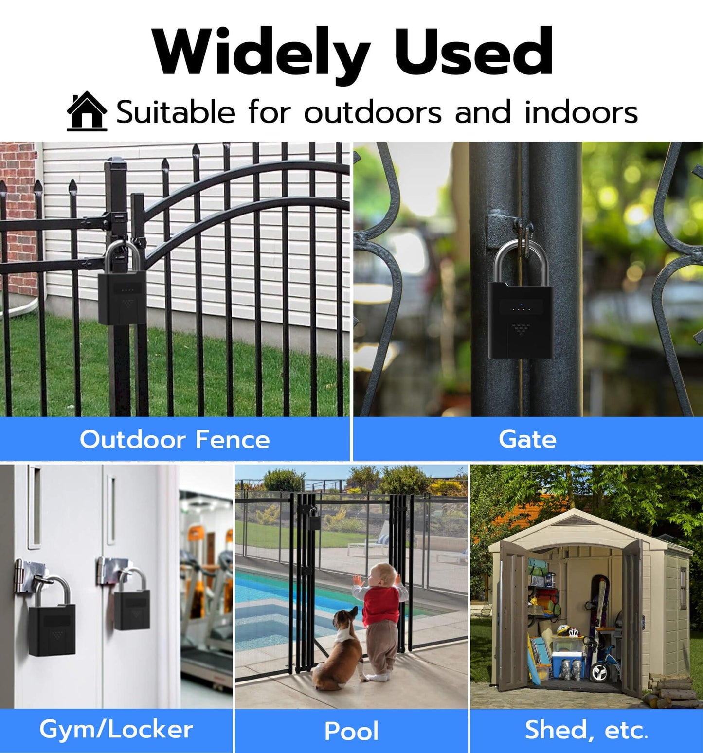 eLinkSmart Fingerprint Padlock with Key Backup, Heavy Duty Weatherproof Bluetooth Biometric Keyless Electronic Digital Smart Pad Lock for Gate Outdoor Fence Gym Locker Pool Shed Storage