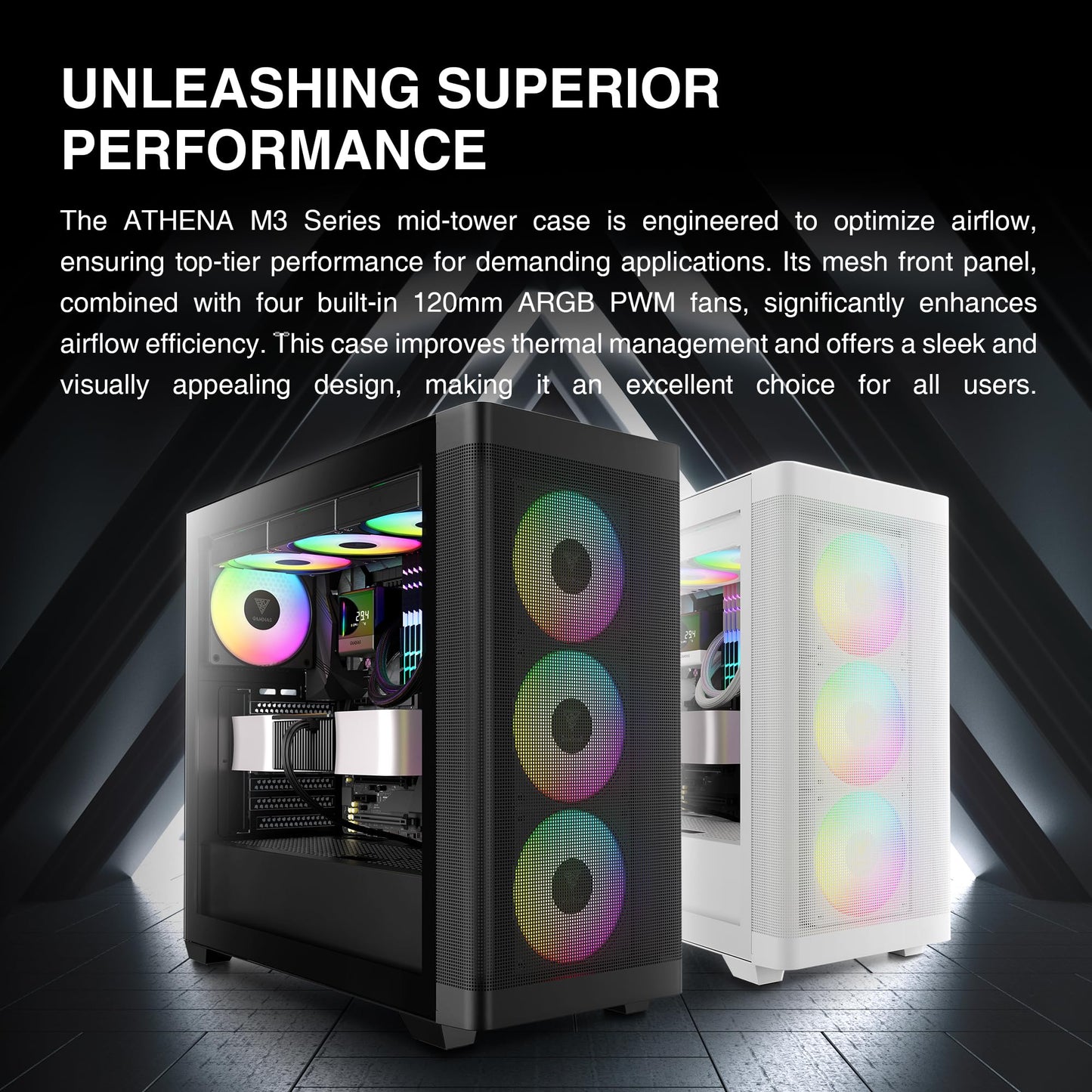 GAMDIAS ATX Mid Tower Computer Case Tempered Glass, Gaming PC Case Support Dual 360mm AIO/Radiator, 7x120mm Case Fans (4X 120mm Built-in), 420mm GPU/VGA, USB3.0X 2, Type C x1, 170mm CPU Cooler