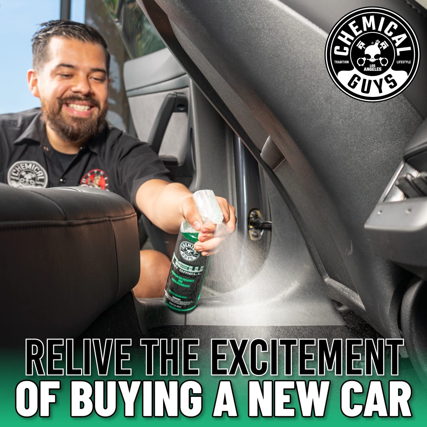 Chemical Guys AIR_101_32 New Car Smell Premium Air Freshener and Odor Eliminator, Long-Lasting Scent, Great for Cars, Trucks, SUVs, RVs & More, Extra Large 32 fl oz