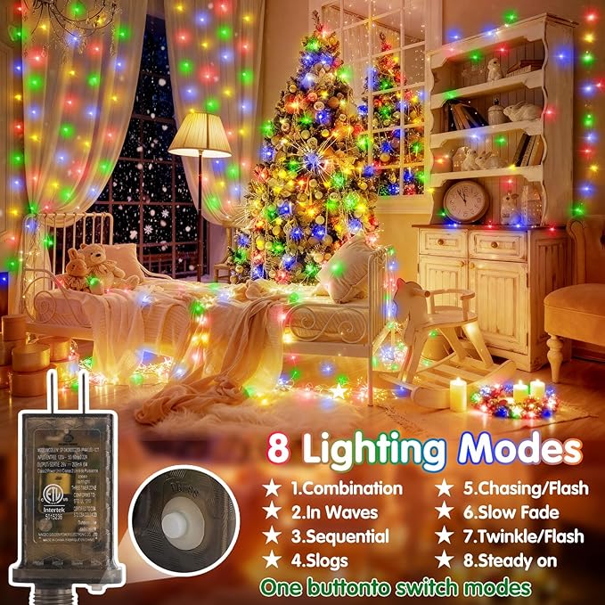 KNONEW 532FT Outdoor Christmas Fairy Lights Plug in,1600 LED String Lights Outdoor Waterproof 8 Modes Memory Times for Wedding Bedroom Walls Garden Trees Decoration(Multicolor)