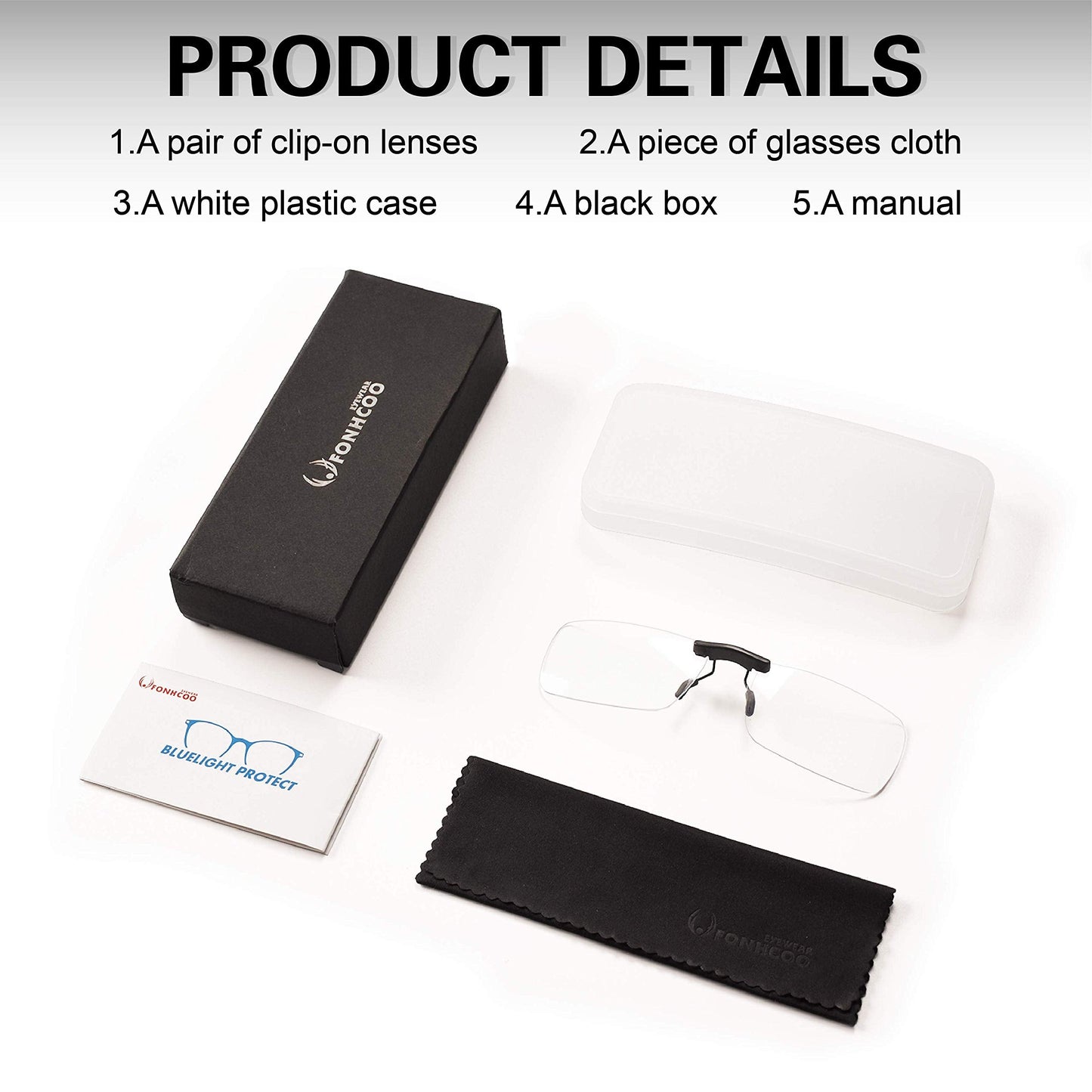 FONHCOO Clip on Blue Light Blocking Glasses Womens Mens Over Prescription Glasses Frameless Lens Anti Eyestrain Headaches UV Filter Computer Gamer Eyeglasses Transparent