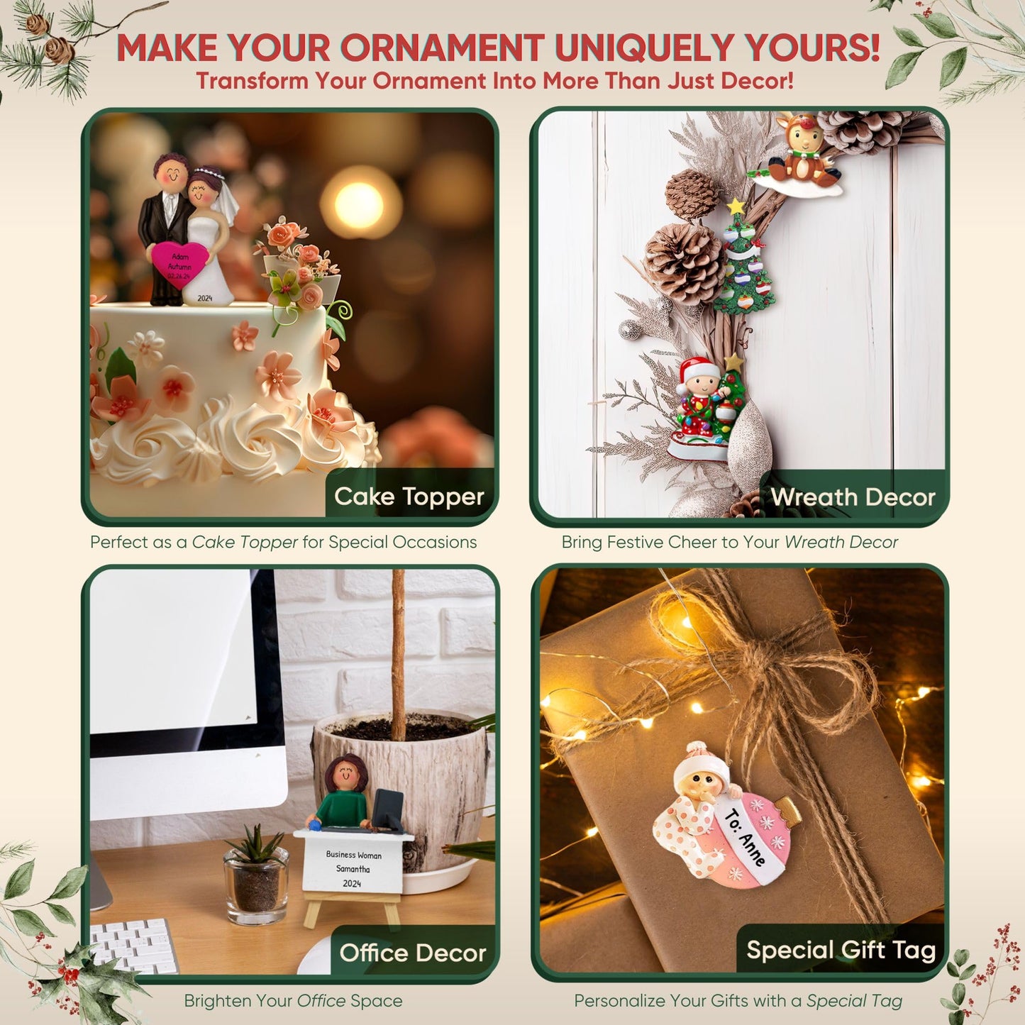 3D Baubles Family of 7 Christmas Ornament 2025 Personalized Family Christmas Ornaments 2025 | Red Cardinals in Green Personalized Tree Ornaments Customizable Gifts Xmas Balls of Seven Ornament Star