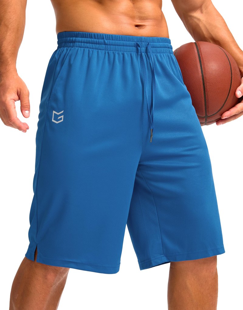 G Gradual Men's Athletic Shorts with Pockets 9" / 11" Long Basketball Shorts Lightweight Quick Dry Gym Workout Shorts for Men(Blue,XL)