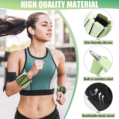 BECOJADDE Wrist Weights for Women At Home 1Lb Ankle Weights Set of 2 Adjustable Weighted Wristbands Arm Leg Weights for Women Men Suitable for Walking Swimming Running Pilates Yoga Gym, Green
