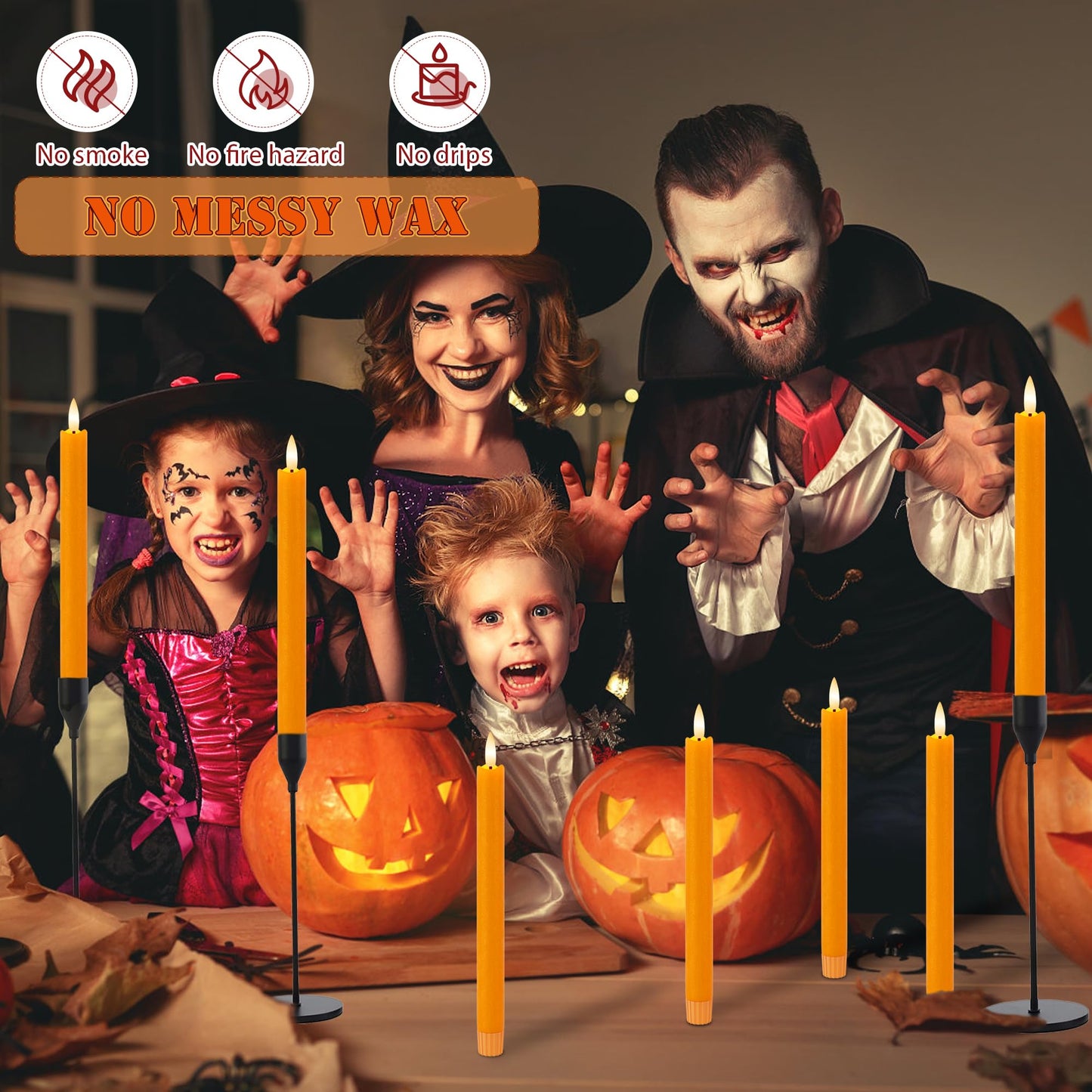 Orange Flameless Candles with Remote, 9.6" Fall Candles with Remote, Real Wax Battery Operated Candles Flickering Flameless Taper Candlessticks for Fall, Thanksgiving, Harvest, Halloween Decor, 3 Pack