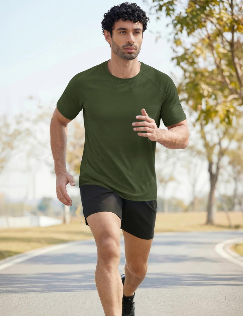 MAGCOMSEN Mens Short Sleeve Dry Fit T-Shirts UPF 80+ Athletic Moisture Wicking Lightweight Workout Running Swim Shirts Army Green L