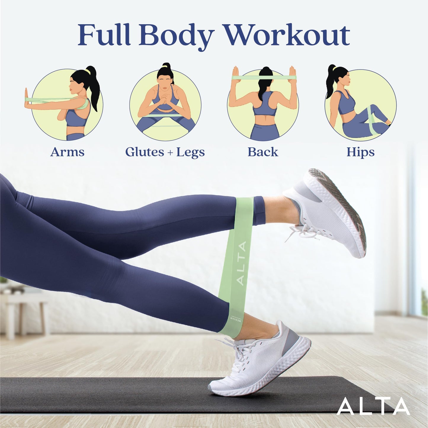 ALTA Mini Loop Bands for Exercise - Premium Durable Latex - Small Resistance Bands for Women, Booty Bands for Working Out, Leg Stretch Loops for Physical Therapy, Pilates Exercise Mini Bands Set