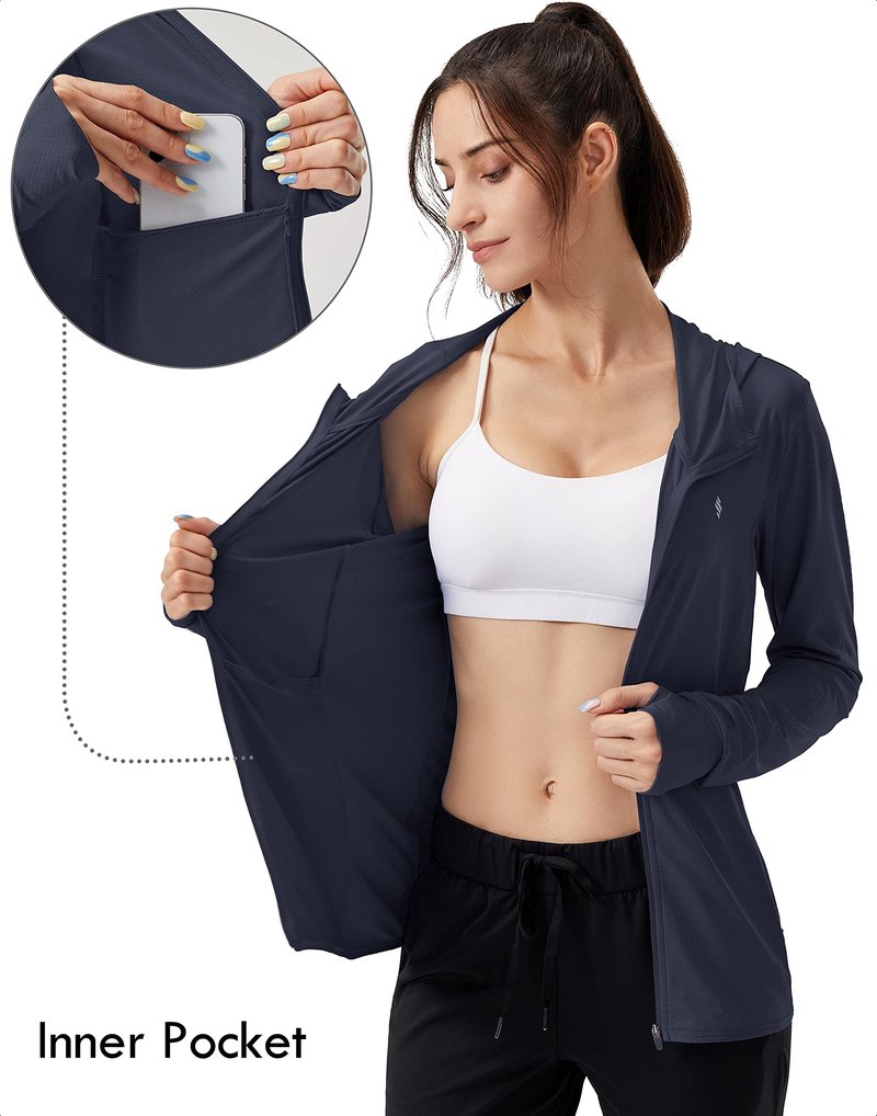 Soothfeel Women's UPF 50+ Sun Protection Hoodie Jacket Lightweight Long Sleeve Sun Shirt for Women with Pocket Hiking Outdoor Navy Blue 3XL