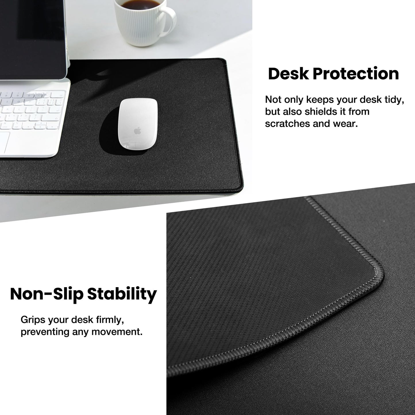 ALOANES Large Gaming Mouse Pad with Non-Slip Rubber Base,Stitched Edge,Desk mat for Laptop,Computer & PC, Wristing Pad for Gamer,Office & Home,Classic Black XL 11.81''x31.50''x0.12''