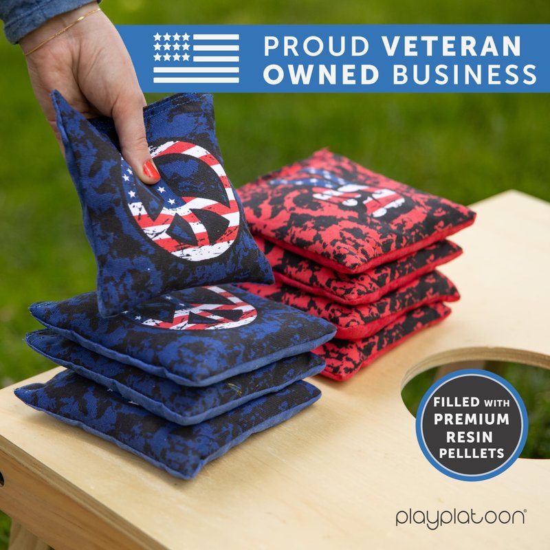 Play Platoon Professional Cornhole Bags - Set of 8 Regulation All Weather Double Sided - Sticky Side/Slick Side Bean Bags for Pro Corn Hole Game, Slick Duck Canvas & Sticky Suede - Peace